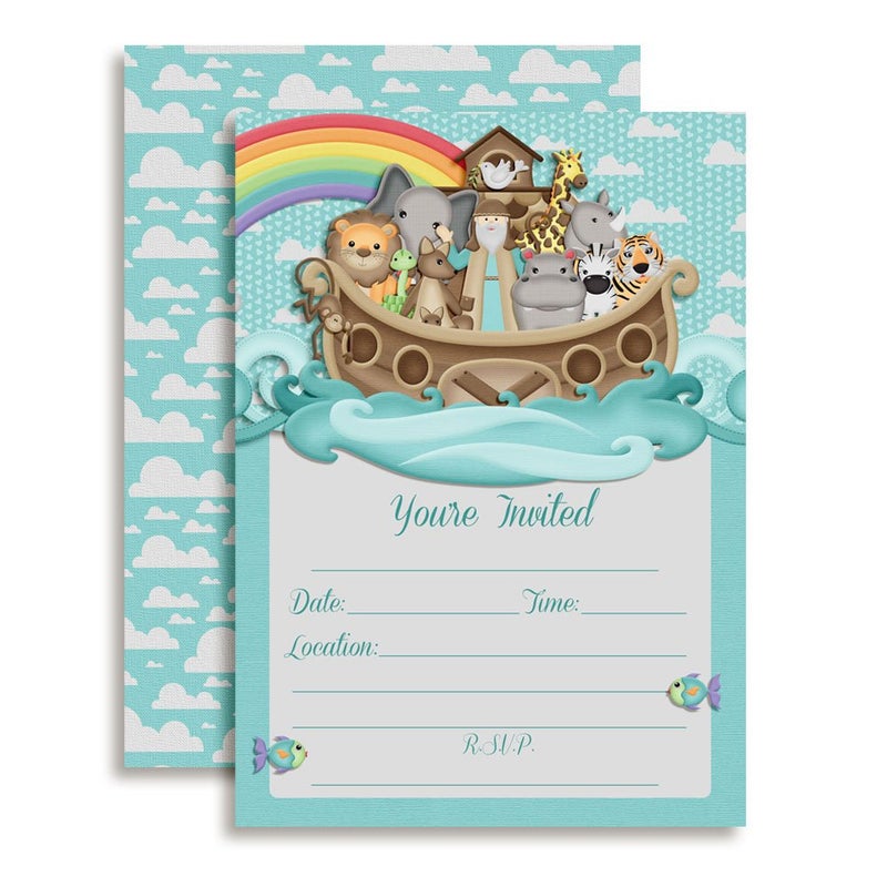 Amanda Creation Noahâ€™s Ark Birthday Party or Baby Shower Invitations, 20 5x7 Fill In Cards with Twenty White Envelopes by AmandaCreation - Image 1